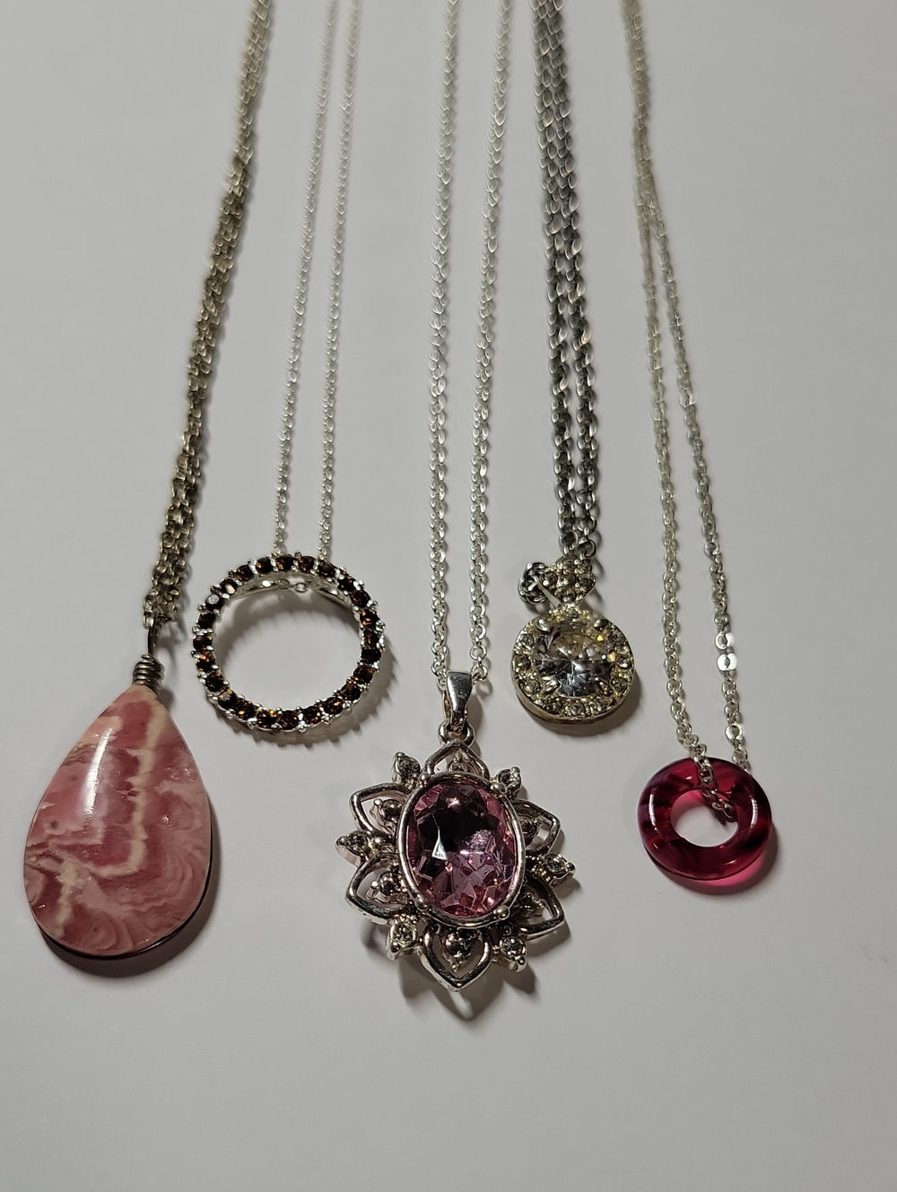 Pink Gemstone Pendant Necklace - Women Jewelry Lot